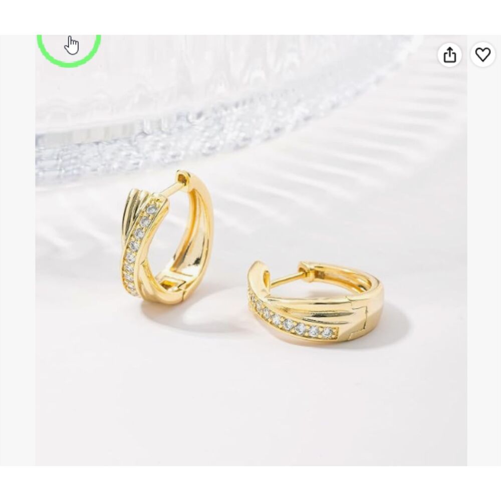 14K Gold Plated X Crossover CZ Huggie Hoop Earrings
